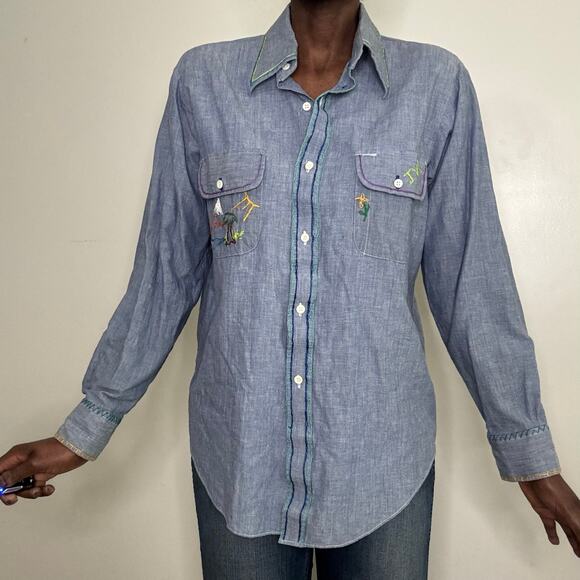 VINTAGE | JCPENNY Big MAC Cotton Chambray Shirt Embroidered Size M - Picture 2 of 10